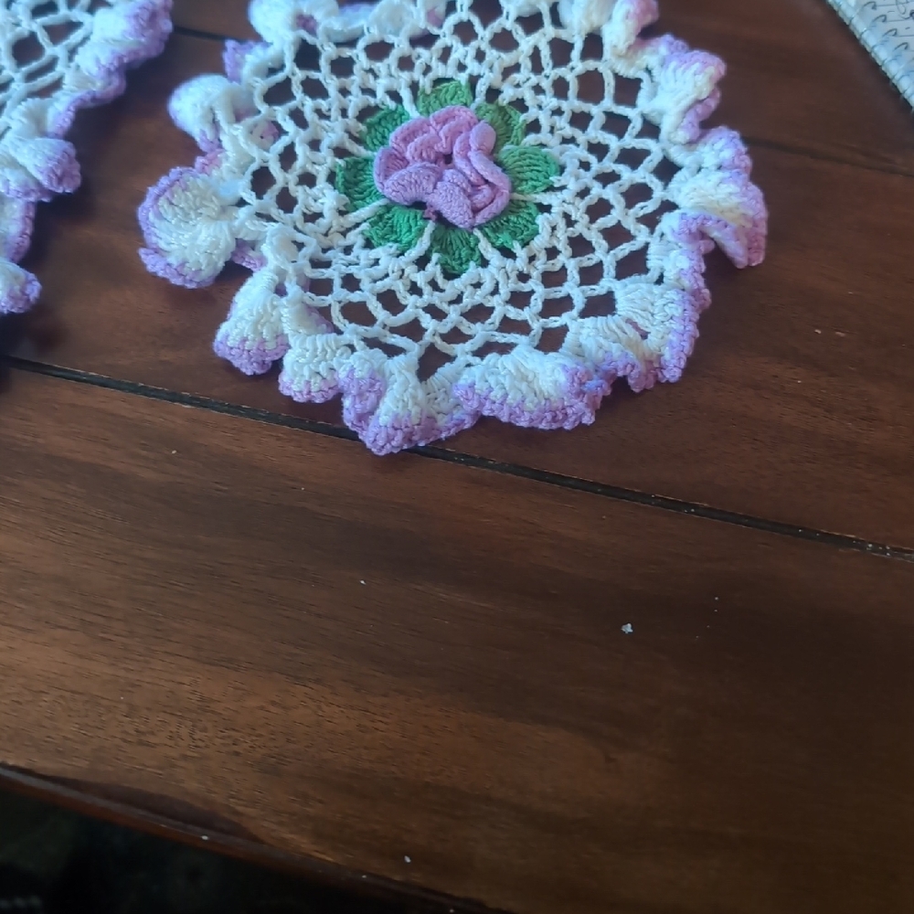 Handmade Vintage Crochet Doilies with Purple Flowers #13 - Picture 3 of 10
